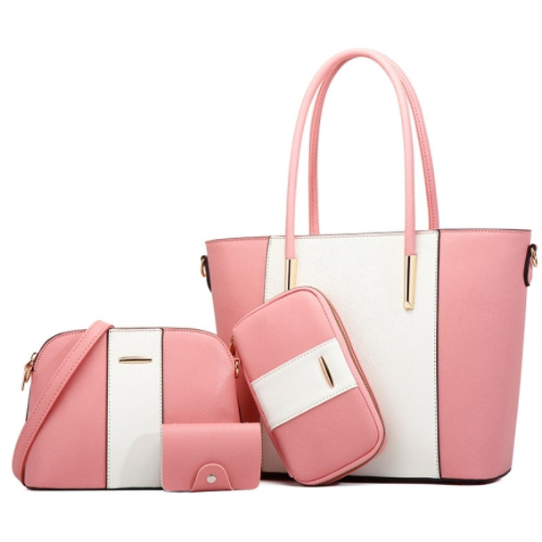 20822 4 in 1 Fashion Diagonal Handbags PU Large-Capacity Bag(Pink White)