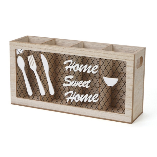 Kitchen Wooden Tableware Cutlery Storage Box(29.5x8x15cm)