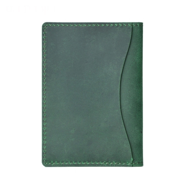 Cowhide Card Holder Simple Bank Card Storage Folder Membership Card Holder Wallet(Crazy Horse Skin Ink Green)