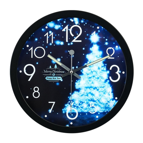 1207B Romantic LED Radical Hanging Clock Living Room Metal Nightlight Wall Clock(Snow Christmas)
