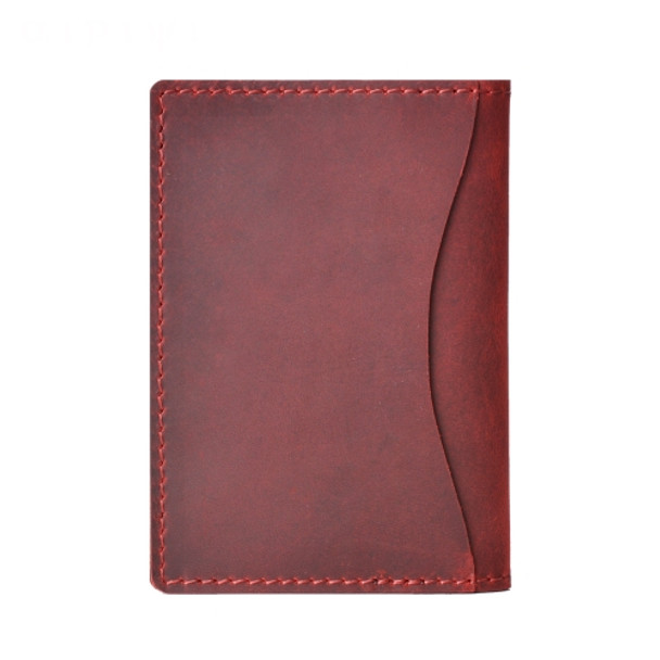 Cowhide Card Holder Simple Bank Card Storage Folder Membership Card Holder Wallet(Crazy Horse Skin Wine Red)