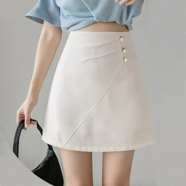 Summer Button Decorated Short Skirt High-waisted A-line Skirt (Color:Apricot Size:L)