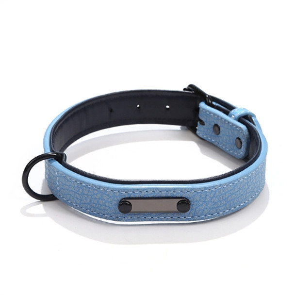 Pet Collar Leather Dog Collar Adjustable Dog Tag Anti-Lost Collar, Size: M 39 x 2.2cm(Blue)