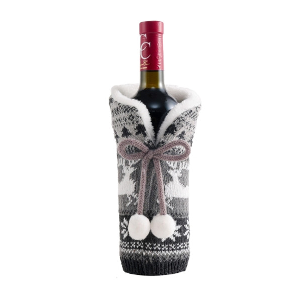 2 PCS Hair Ball Knit Red Wine Bottle Set Christmas Decoration Atmosphere Supplies(Gray)