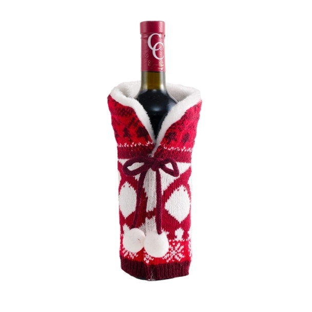 2 PCS Hair Ball Knit Red Wine Bottle Set Christmas Decoration Atmosphere Supplies(Red)