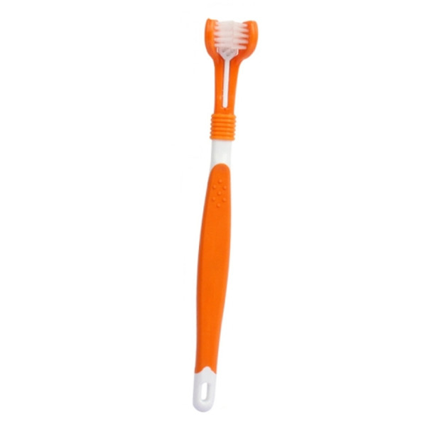3 PCS 93044 Pet Supplies Pet Three-Head Toothbrush Multi-Angle Toothbrush(Orange)
