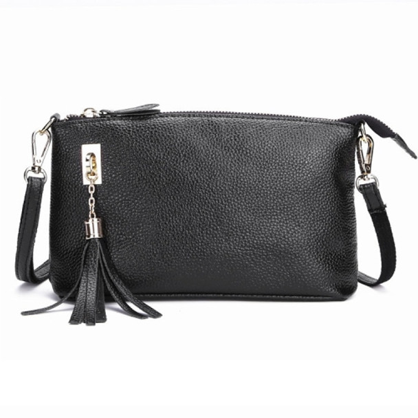 Ladies Fringed One-Shoulder Diagonal Bag Large-Capacity Casual Bag(Black)