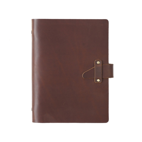 A5 Cowhide Retro Loose-Leaf Notebook Diary Office Business Simple Notepad Crazy Horse Leather Handbook( Brown)