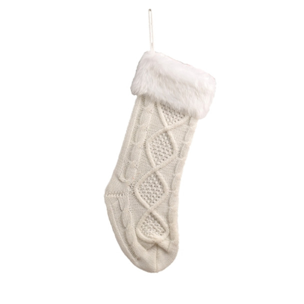 Christmas Decoration Gift Bag Plush Knitted Socks Pendant(White)