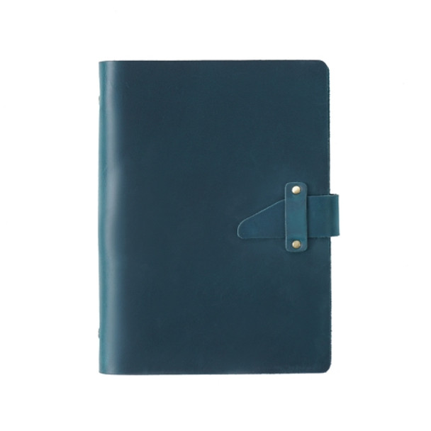 A5 Cowhide Retro Loose-Leaf Notebook Diary Office Business Simple Notepad Crazy Horse Leather Handbook(Blue)