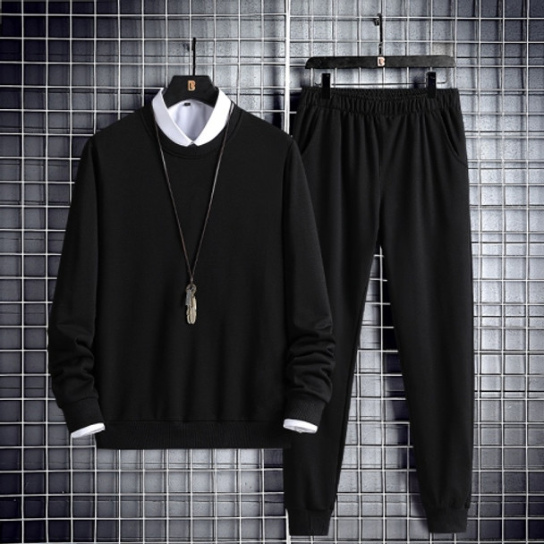 Loose Long Sleeve Round Neck Casual Wear Suit (Color:Black Size:XL)