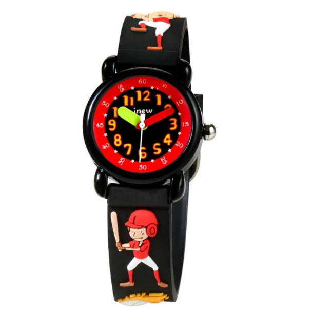 JNEW A335-86131 Children Cartoon 3D Baseball Boy Silicone Strap Waterproof Quartz Watch( Black)