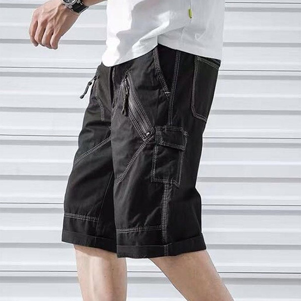 Men Casual Multi-pocket Straight Overalls (Color:Khaki Size:31)