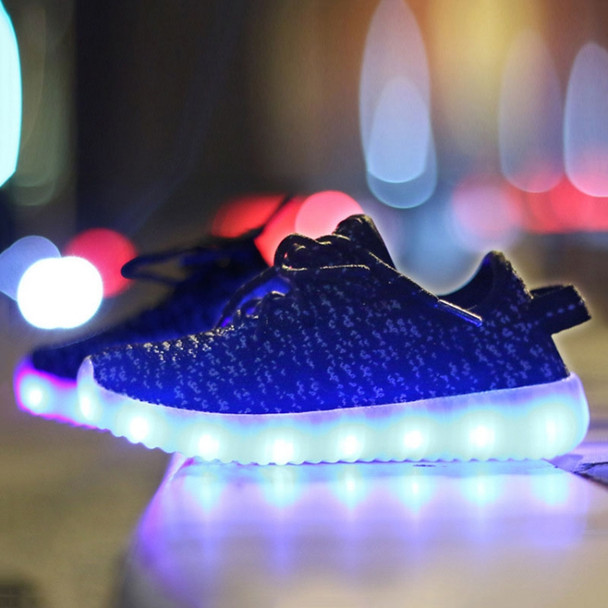 Low-Cut LED Colorful Fluorescent USB Charging Lace-Up Luminous Shoes For Children, Size: 29(Black)