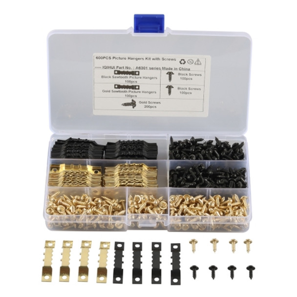 A6301 600 in 1 RV High-bow Double-sided Serrated Hanger Hooks with Self-tapping Screws(Gold + Black)