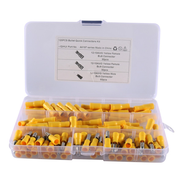 A6197 120 PCS Yellow AWG12~10 Bullet Male and Female Terminal Cold Press Terminal