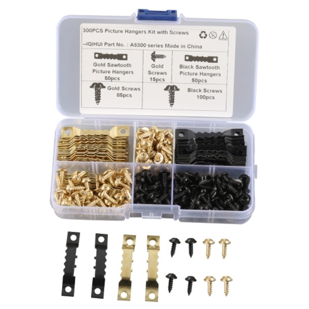 A6300 300 in 1 RV High-bow Double-sided Serrated Hanger Hooks with Self-tapping Screws(Gold + Black)
