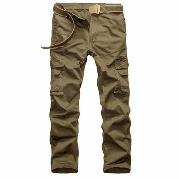 Men Casual Plus Size Multi-pocket Overalls (Color:Khaki Size:33)