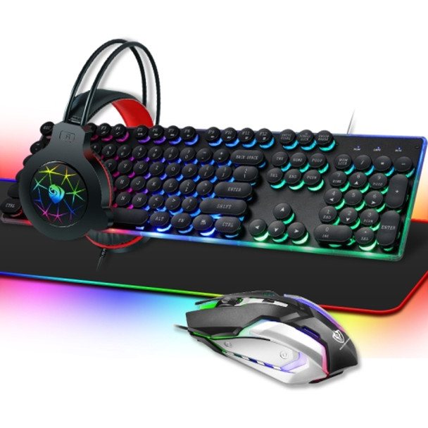 PANTSAN LD-145 4 in 1 Luminous Punk Gaming Keyboard + Mouse + Headphones + Mouse Pad Set(Black)