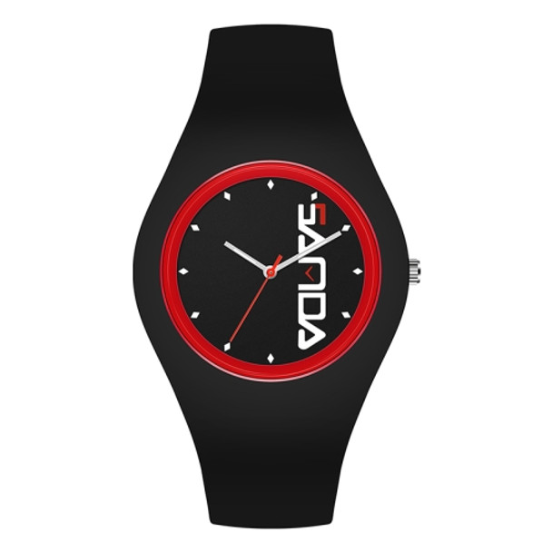 SANDA 6076 Simple Scale Round Dial Ladies Silicone Strap Quartz Watch(Black Red Vertical Mark)