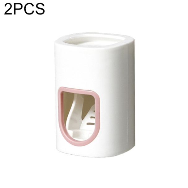 2 PCS Punch-Free Automatic Toothpaste Squeezing Device Household Plastic Wall Hanging Lazy Toothpaste Holder(Pink)