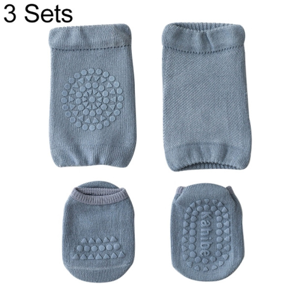 3 Sets Summer Children Knee Pads Baby Floor Socks Baby Non-Slip Crawling Sports Protection Suit S 0-1 Years Old(Blue)