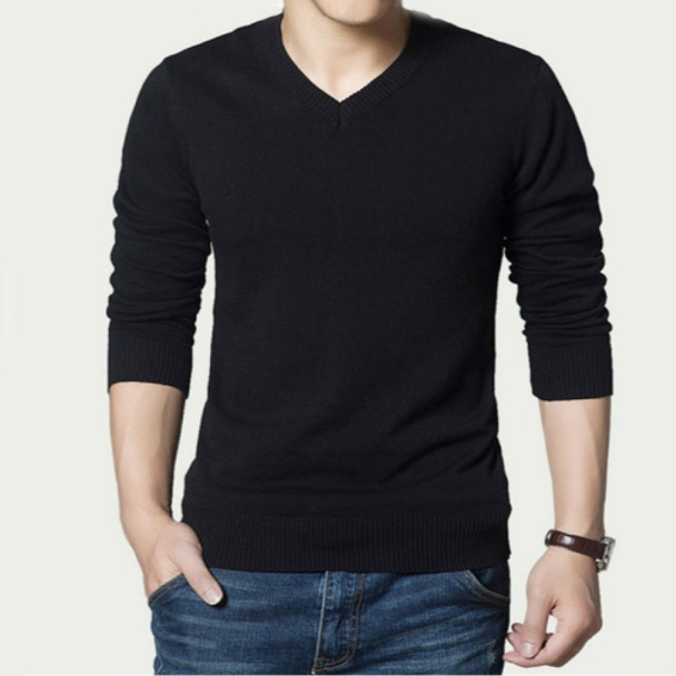 Men Autumn and Winter Slim Sweater, Size: XXXL(Black)