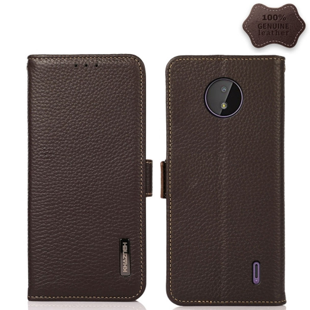 For Nokia C10 / C20 KHAZNEH Side-Magnetic Litchi Genuine Leather RFID Phone Case(Brown)