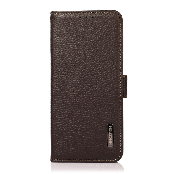 For Google Pixel 6a KHAZNEH Side-Magnetic Litchi Genuine Leather RFID Case(Brown)