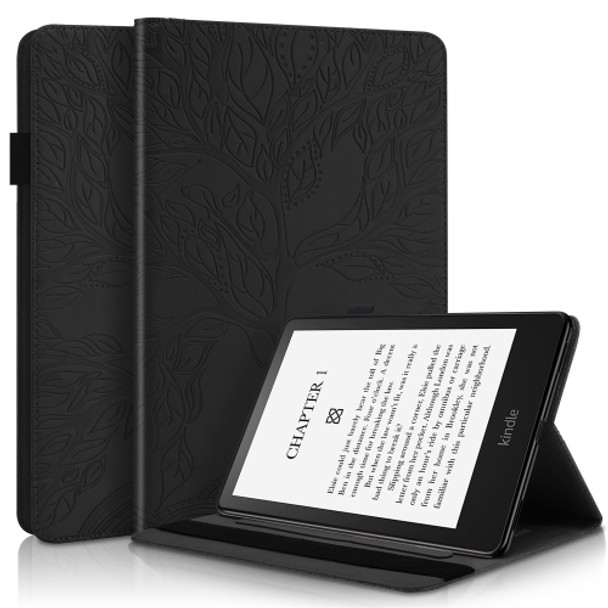 For Amazon Kindle Paperwhite 5 2021 Life Tree Series Leather Tablet Case(Black)