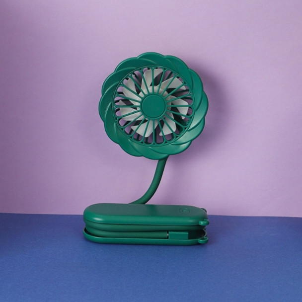 Hanging Neck Small Fan Desktop Folding Outdoor USB Fan Handheld Stroller Fan(Green)