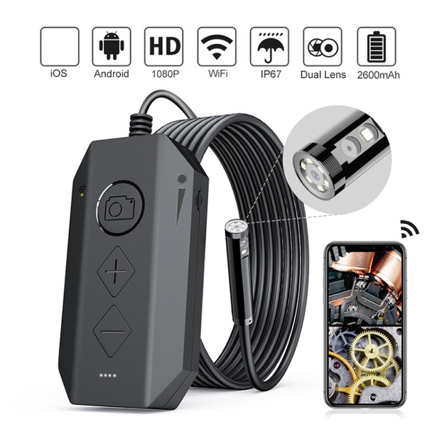 Y17 5MP 12mm Dual-lens HD Autofocus WiFi Industrial Digital Endoscope Zoomable Snake Camera, Cable Length:3.5m Hard Cable(Black)