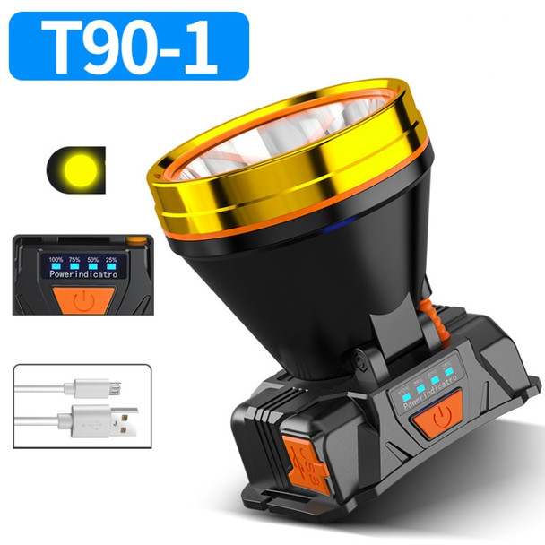 LED Night Fishing Charge Head Light Outdoor Camping Fishing Miner Light Searchlight Head-Mounted Flashlight With Charge Display, Colour: 32 Lamp Beads Yellow Light