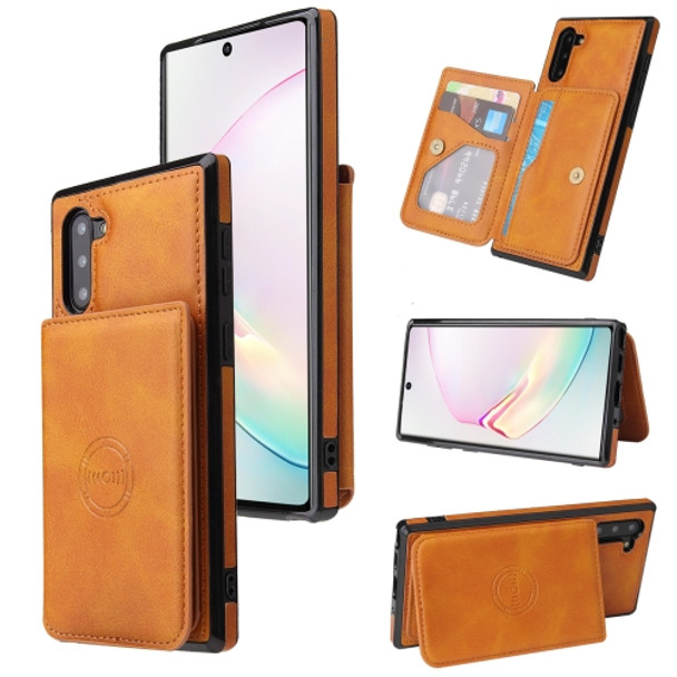 For Samsung Galaxy Note10 Calf Texture Magnetic Card Bag PU Phone Case(Brown)