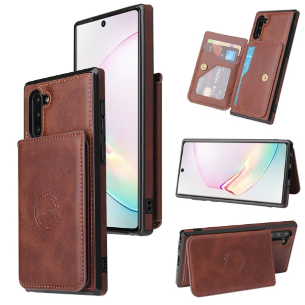 For Samsung Galaxy Note10 Calf Texture Magnetic Card Bag PU Phone Case(Coffee)