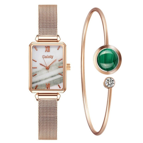 GAIETY G690 Retractable Magnet Buckle Ladies Mesh Belt Small Square Dial Bracelet Watch(Rose Gold White Dial + H138)