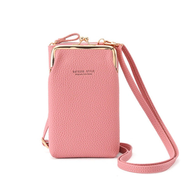 BATSIOE Women Mobile Phone Bag Wallet Large-Capacity Mid-Length Zipper Messenger Shoulder Bag(Bright Pink)