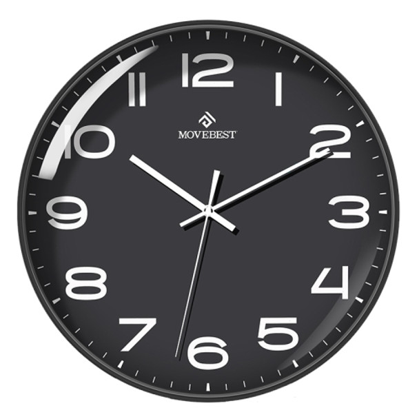 MOVEBEST 12 Inch Living Room Wall Clock Home Plastic Watch, Style: G2001 Black Surface Black Frame