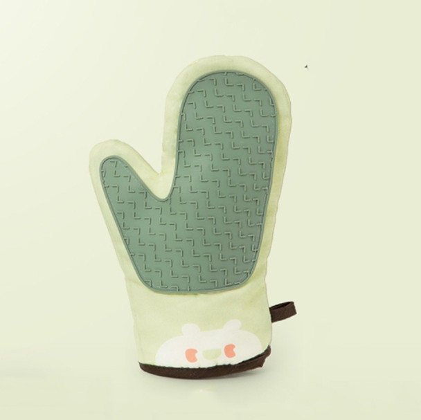 Kitchen Household Fabric Cartoon Heat-Insulating Gloves(Matcha Green Left)