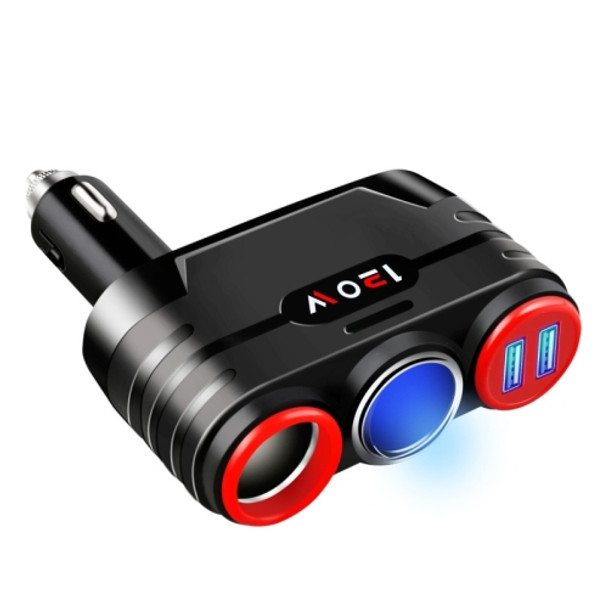 Car 1 In 2 Cigarette Lighter Car Multi-Function Mobile Phone Charger USB 12/24V Universal Fast Charge(Black Red)