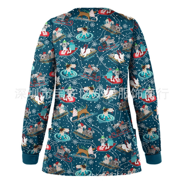 Christmas Long-sleeved Stand-up Collar Single-breasted Printed Protective Work Clothes (Color:Color Size:L)