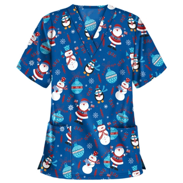 Christmas Print Short-sleeved Pocket T-shirt Nurse Uniform (Color:1 Size:XXL)