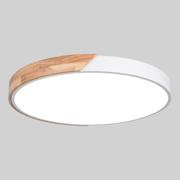 Wood Macaron LED Round Ceiling Lamp, 3-Colors Light, Size:23cm(White)