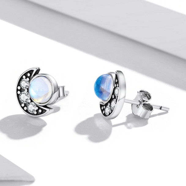 S925 Sterling Silver Moon Ear Stud Women Earrings