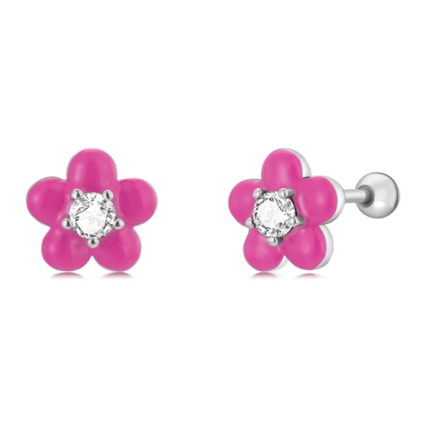 S925 Sterling Silver Fluorescence Pink Flower Women Earrings