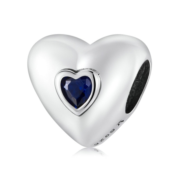 S925 Sterling Silver Blue Heart Zircon Beads DIY Bracelet Necklace Accessories