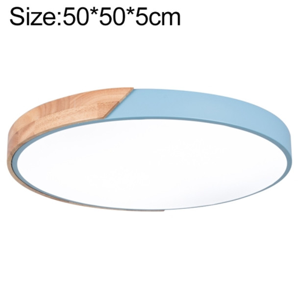 Wood Macaron LED Round Ceiling Lamp, 3-Colors Light, Size:50cm(Blue)