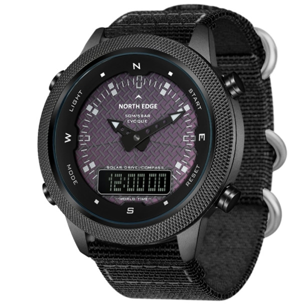 NORTH EDGE EVOQUE Solar Outdoor Waterproof Luminous Sports Nylon Strap Watch(Black)