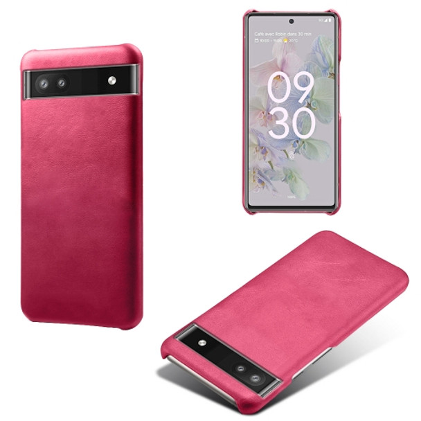 For Google Pixel 6a Calf Texture PC + PU Phone Case(Rose Red)