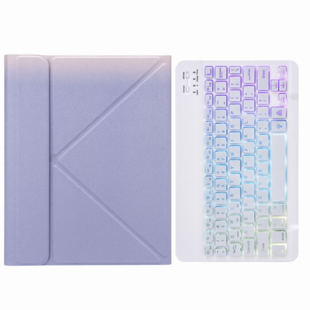 H-102S3 Tri-color Backlight Bluetooth Keyboard Leather Case with Rear Three-fold Holder For iPad 10.2 2020 & 2019 / Pro 10.5 inch(Purple)